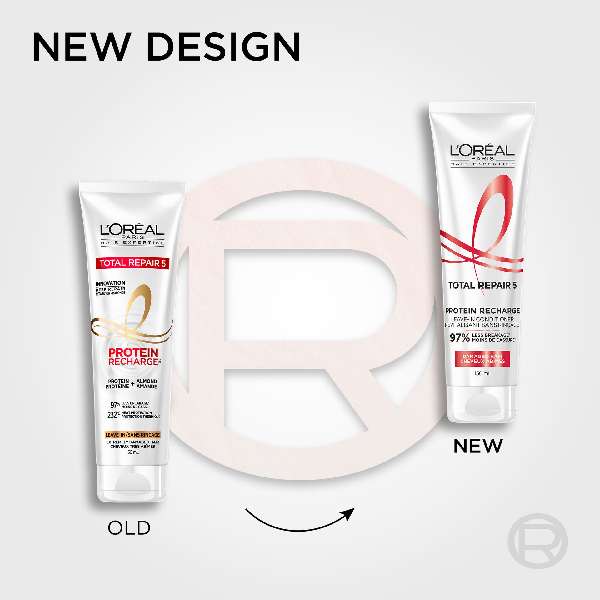 New and old protein conditioner refill packaging